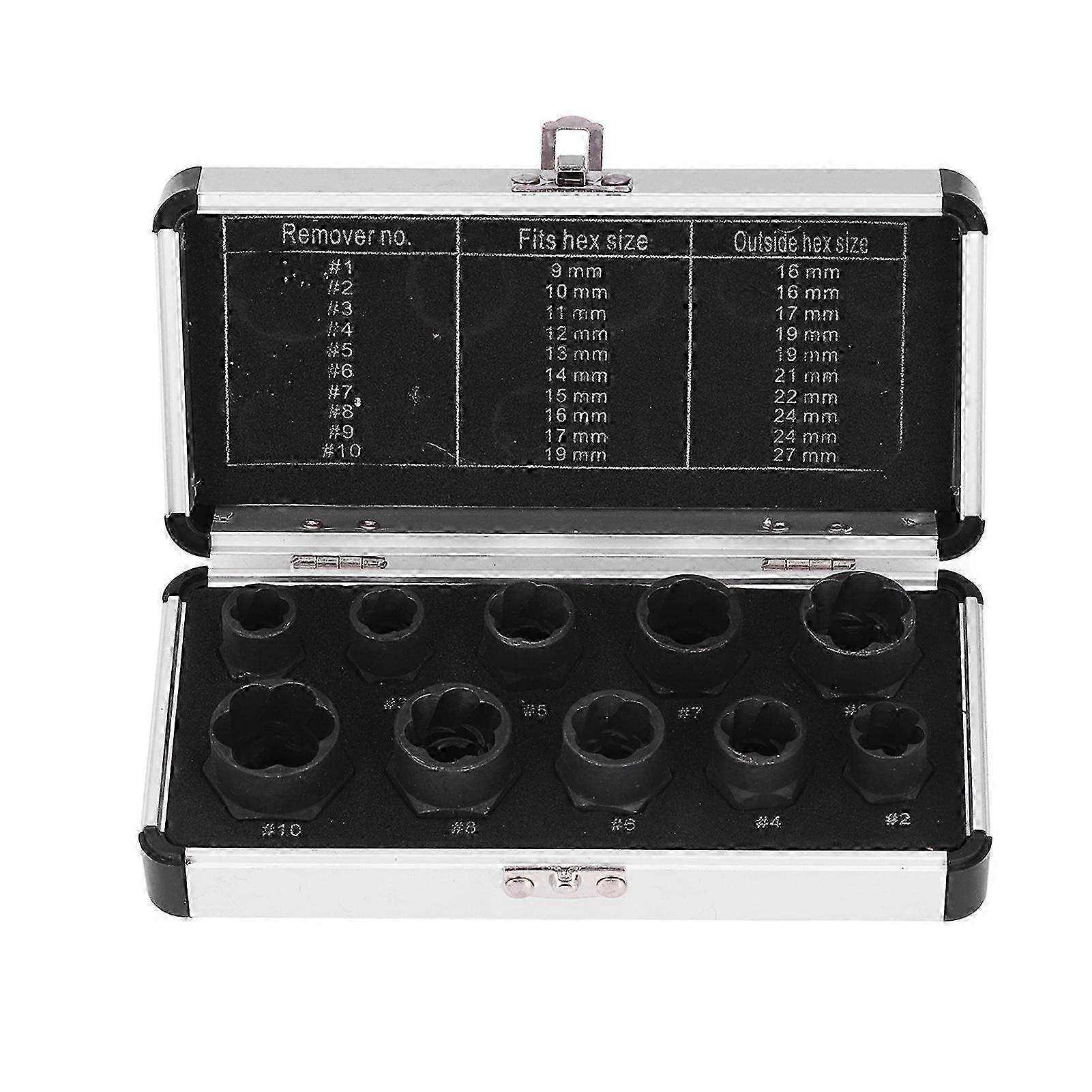 10Pcs Nut Remover Set Stripped Lug Bolt Broken Screw Extractor Hex Socket Tool Multiple Sizes