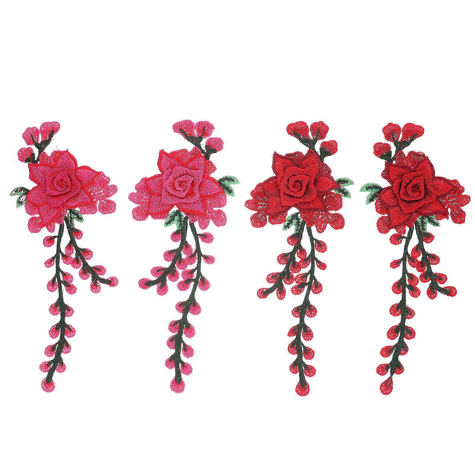 Flower Iron On Embroidered Patches Rectangular Shape Assorted Color 4Pcs