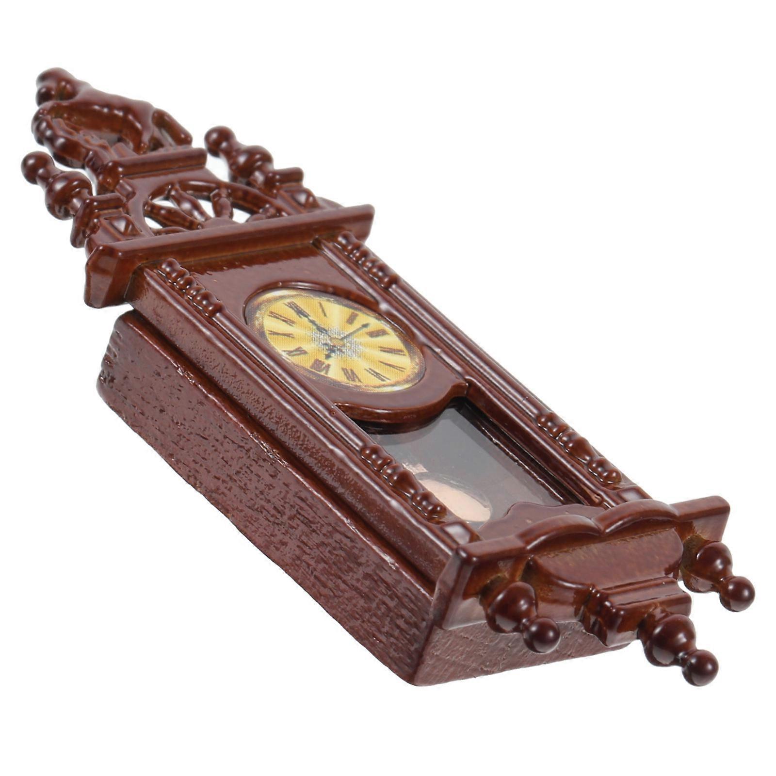 Simulation Pendulum Clock Mini Pendulum Clock Ornament Retro Style Home Decoration Brown Alloy Miniature Scene Model Adornment 1Pack