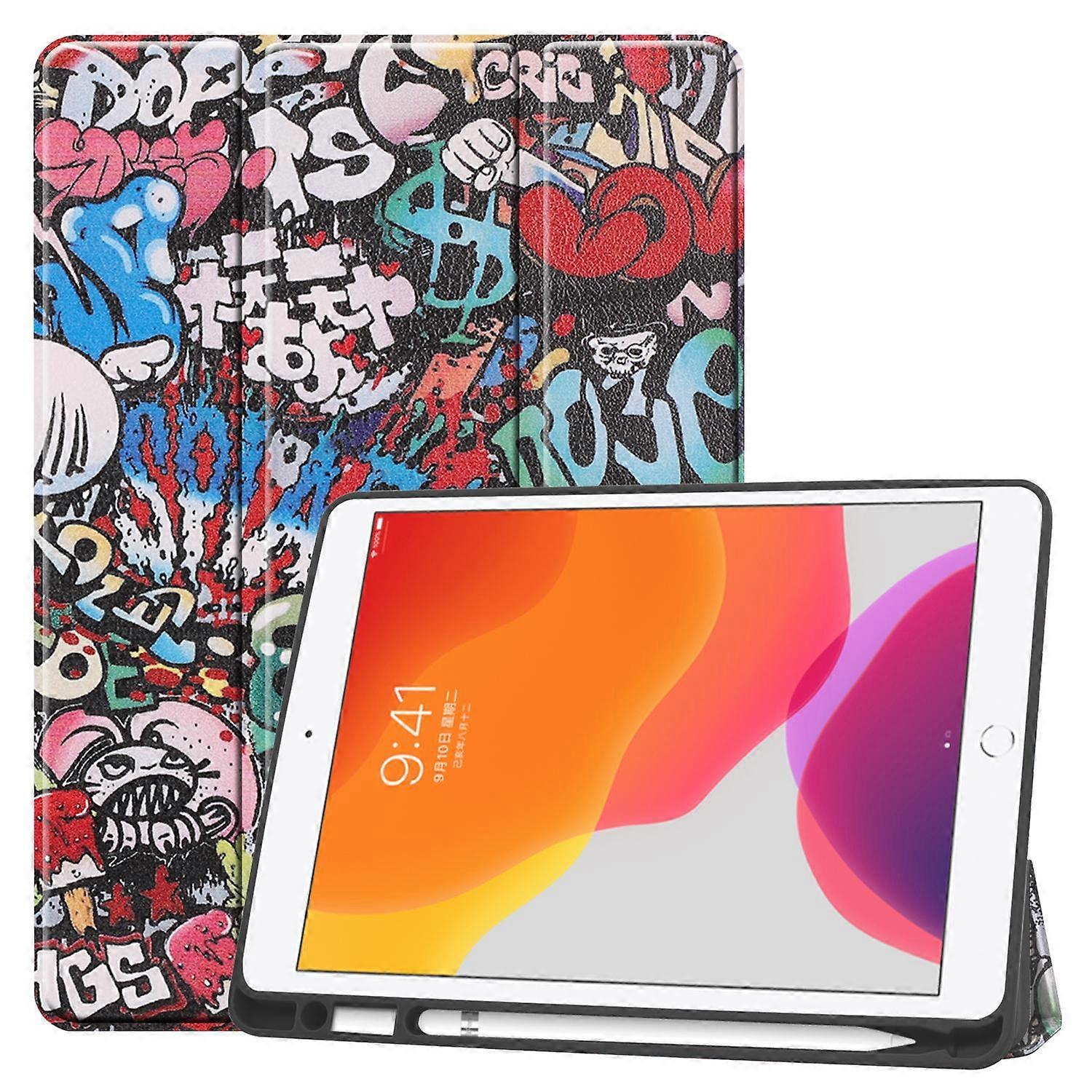 Pattern Printing Tri-Fold Stand TPU and Leather Smart Tablet Case with Apple Pencil Slot for iPad 10