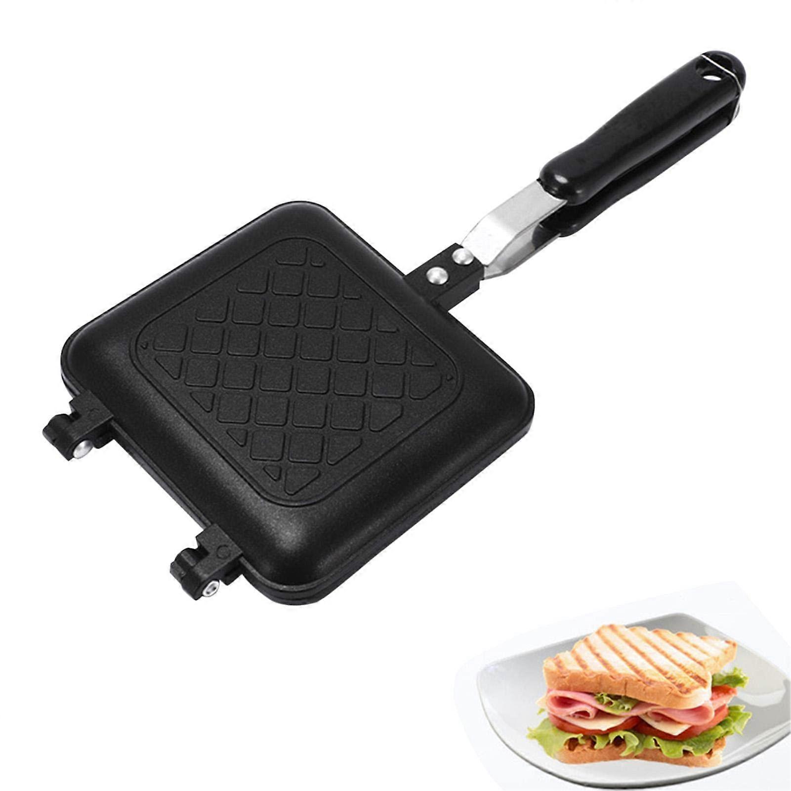 Sandwich Toaster Grill Pan with Handle Nonstick for Camping Breakfast, Black