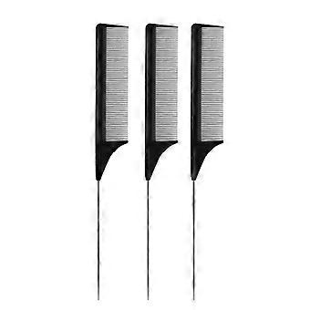 3 Packs Rat Tail Comb Steel Pin Rat Tail Carbon Fiber Hittebestendig Teasing Combs met roestvrij stalen pintail (zwart)