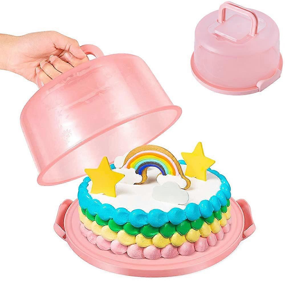 Cake Transport Box Round - Portable Pink Cake Butler Container with Storage Belt for Cakes, Egg Tarts, Bread, Snacks