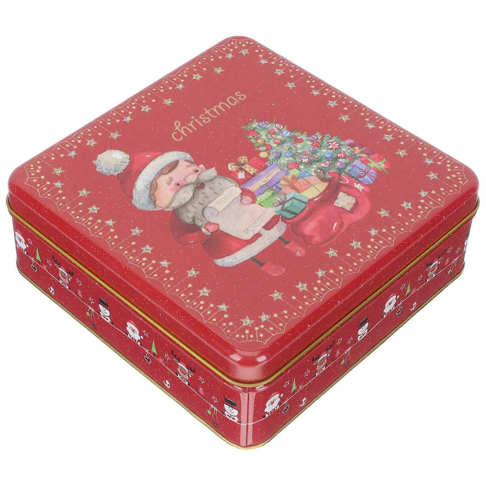 Christmas Cookie Containers Tinplate Box Square Festive Design For Candy Storage 1Set
