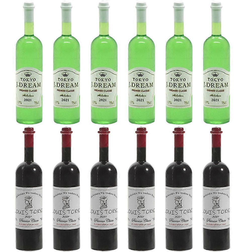 12pcs Mini Wine Bottles with Red & Green Caps – Scale Model Accessories for Dollhouse, Pretend Play & Photo Props