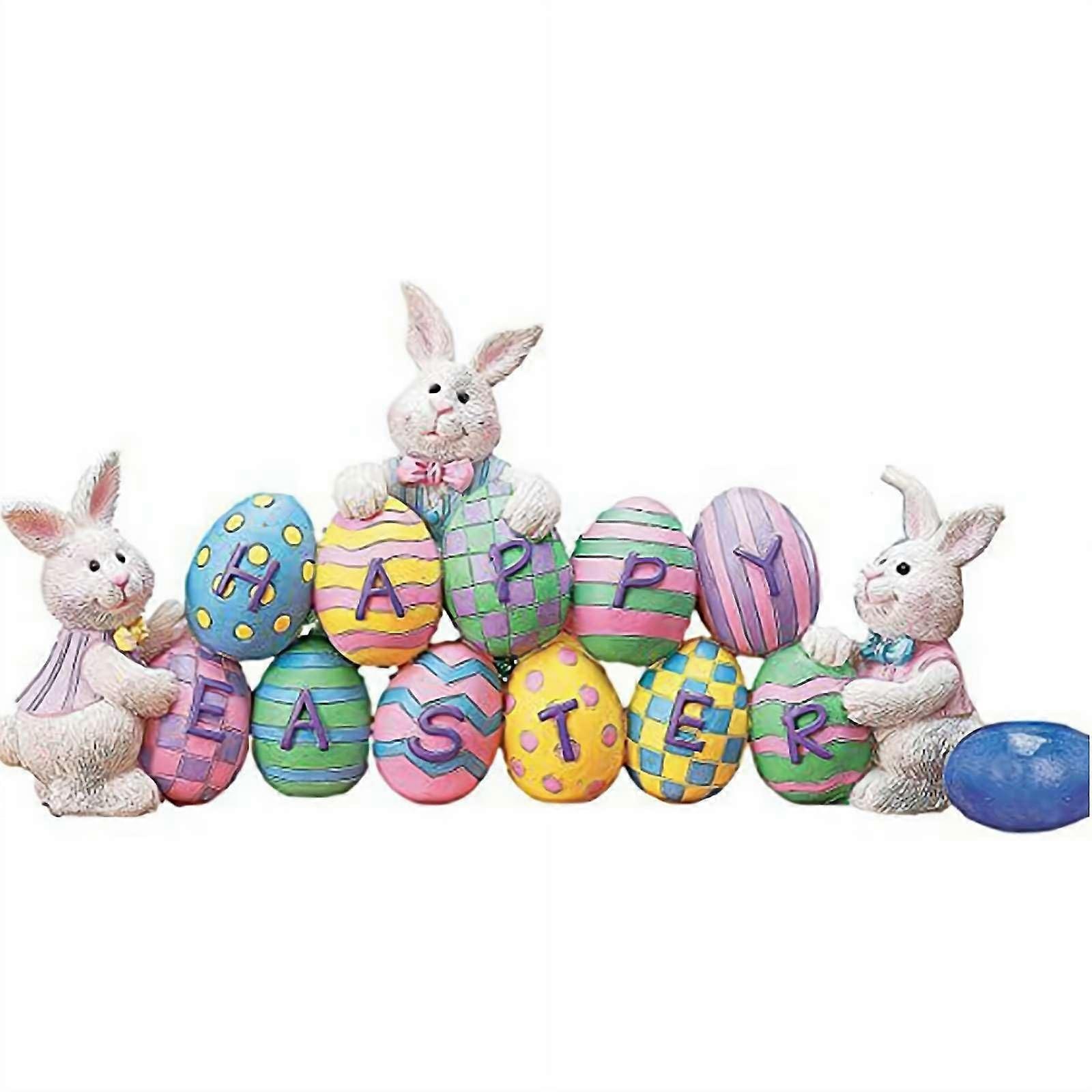 Easter Table Decor S3 - Hand-Painted Easter Eggs, Bunny Tabletop Figurine Frohe Ostern For Home And Bedroom Use - 1 Piece