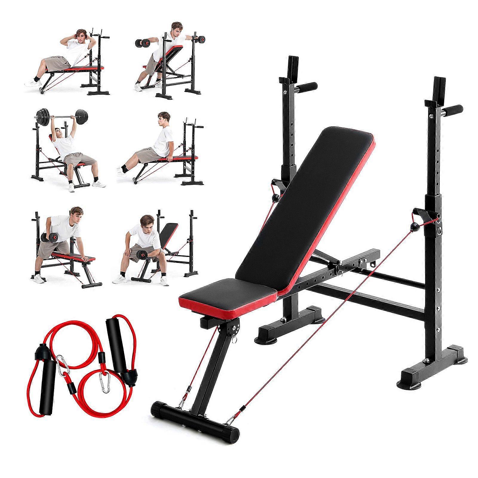 6-in-1 Weight Bench Set, 600lbs Adjustable Workout Bench Press, Exercise Sit up Bench for Home Gym Strength Training, Quick Folding