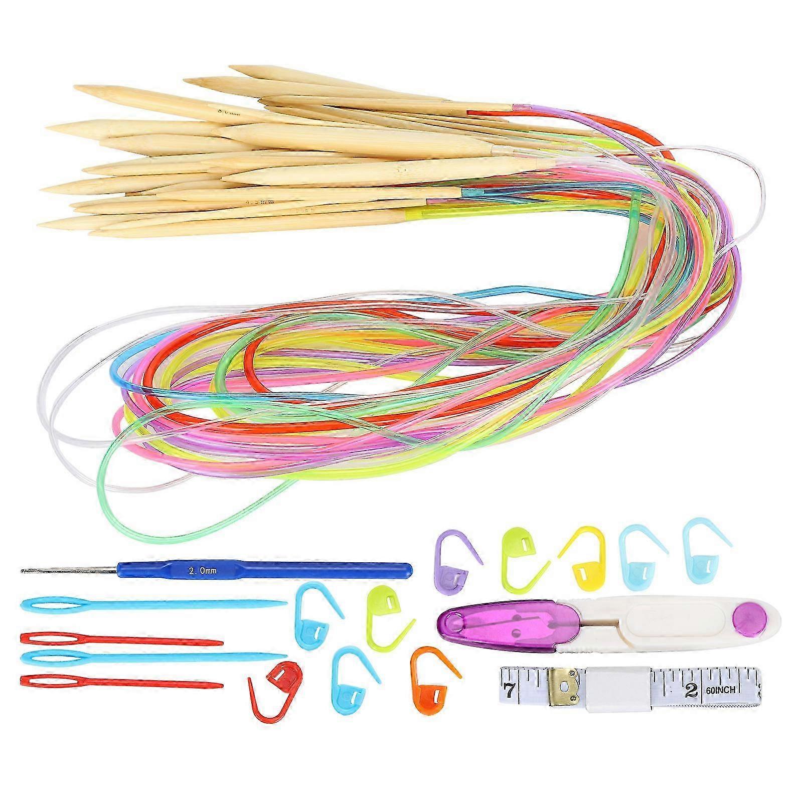 18Pcs Double Pointed Bamboo Circular Needles with 100cm Accessories Pack