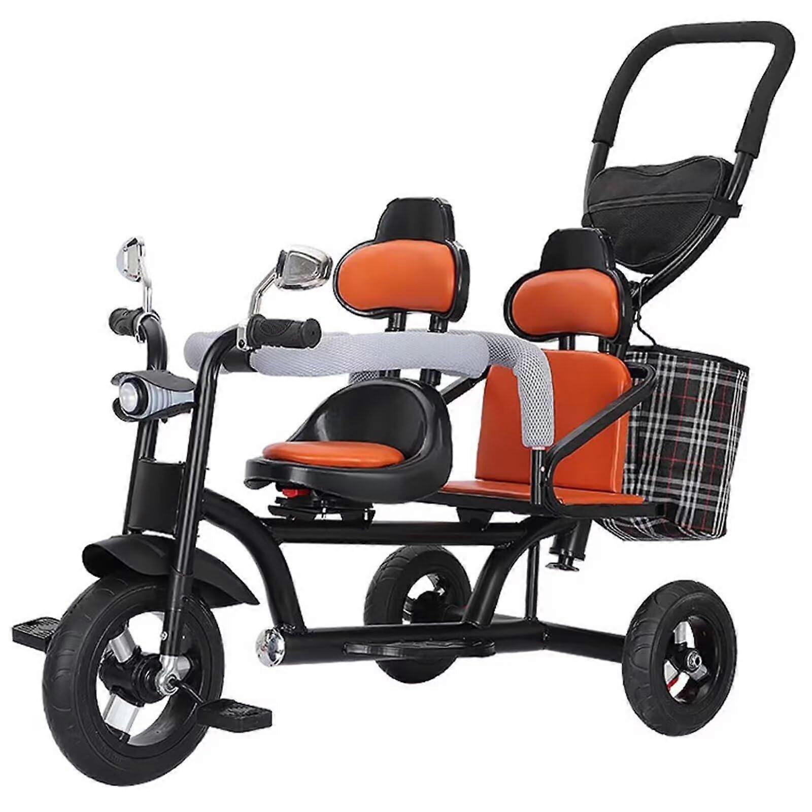 Tricycle for Twins, Children's Tricycles with Headlight, Back Seat with Armrest