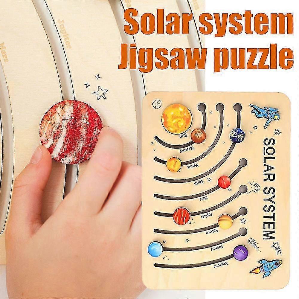Kids Wooden Solar System Planets Multi-layer Puzzle Desktop Puzzle Early Education Toys