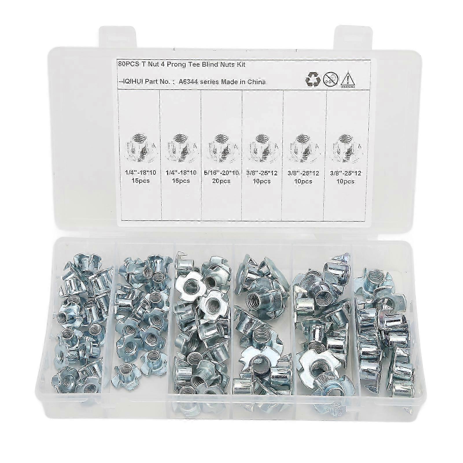 80Pcs T Nuts Carbon Steel Galvanized Layer Rust Resistant Sturdy Pronged Tee Nut Suitable for Various Brands