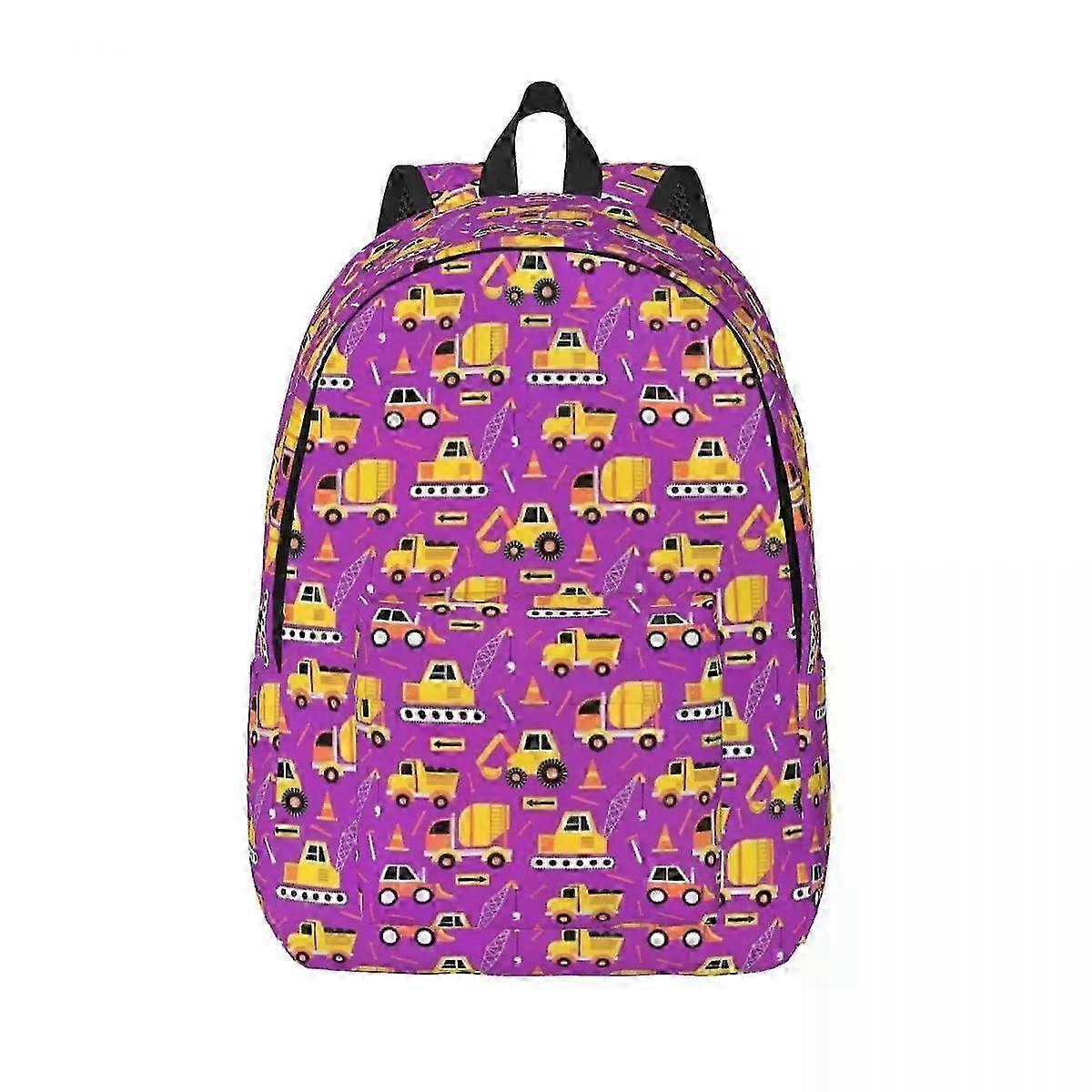 حقيبة ظهر من القماش الأرجواني اللامع للأطفال تتميز بتصميم شاحنة البناء ، مثالية لمرحلة ما قبل المدرسة والمدرسة الابتدائية مع جيب - NgC414