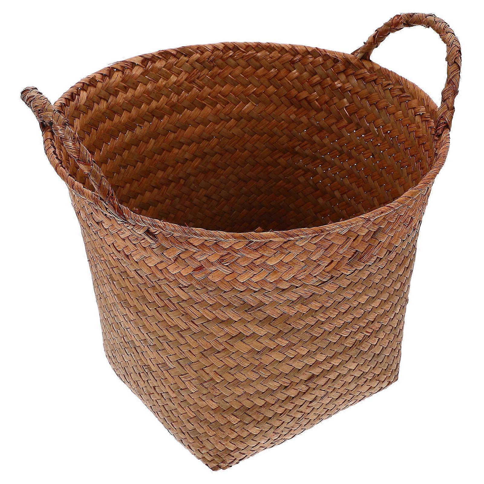 Natural Straw Woven Storage Basket with Double Handles – Medium Decorative Basket for Organizing Fruits, Snacks & Sundries – Versatile Home Use for