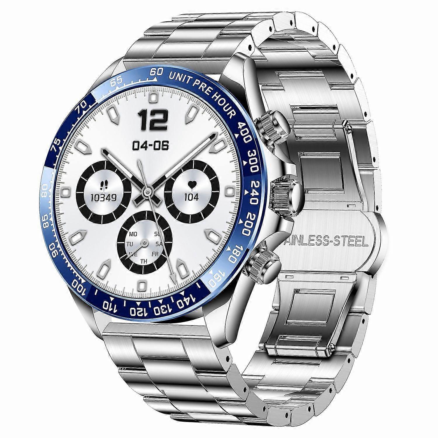 AK63 Bluetooth Call AMOLED Screen Smart Watch Bracelet with Steel Strap - Blue+Silver