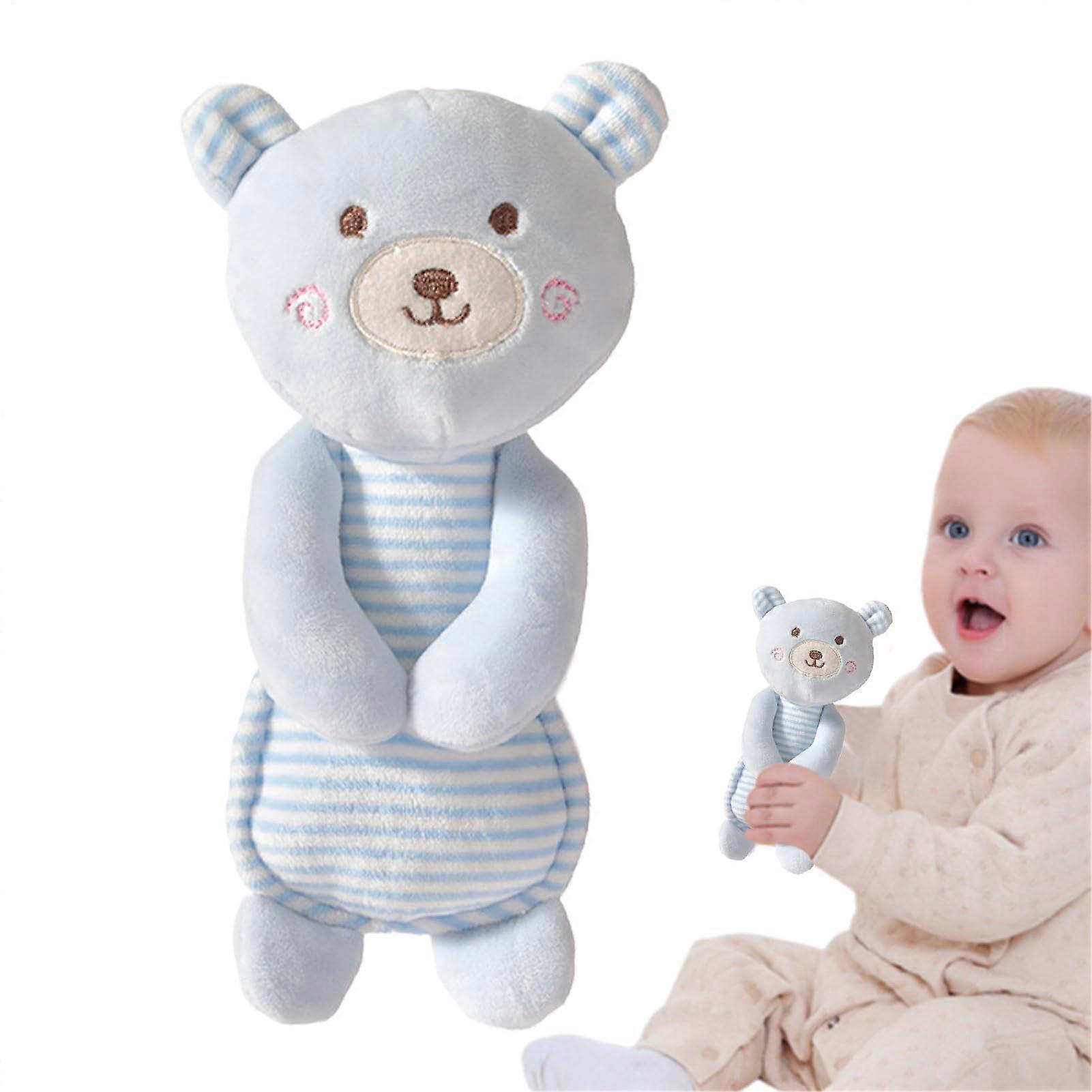 Plush rattles, plush clappers for babies, toddler animal rattle Plush grab shaker for kids girls, rabbit bear duck shape handle sensory toy blue