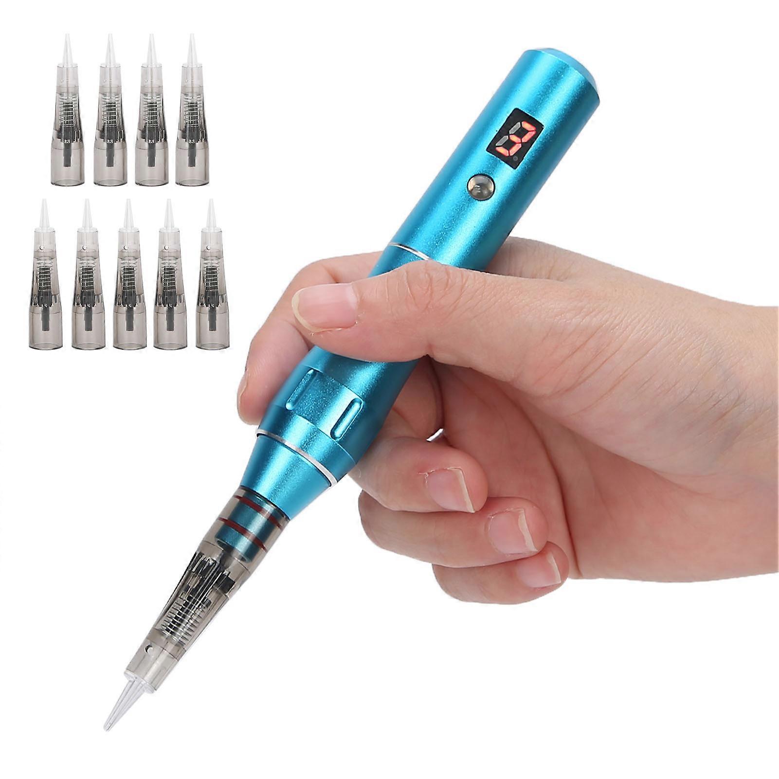 Rechargeable SemiPermanent Microblading Machine Cartridge Needle MTS Tattoo Pen (Blue )