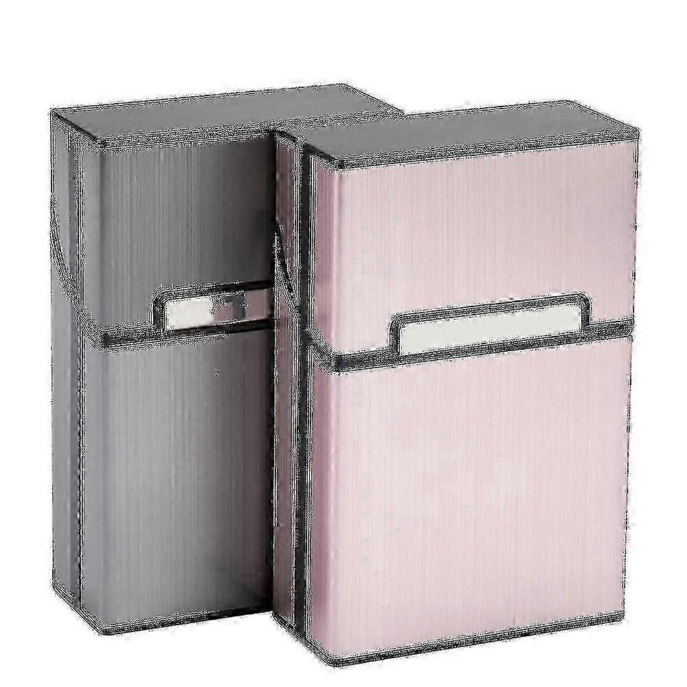 2 stk Sigarett Case Box (grå + Rose Gold) En sigaretter Menn Kvinner sigarettholder Aluminium Sigarett Packet Case Magnetisk lukking sigarettpakke