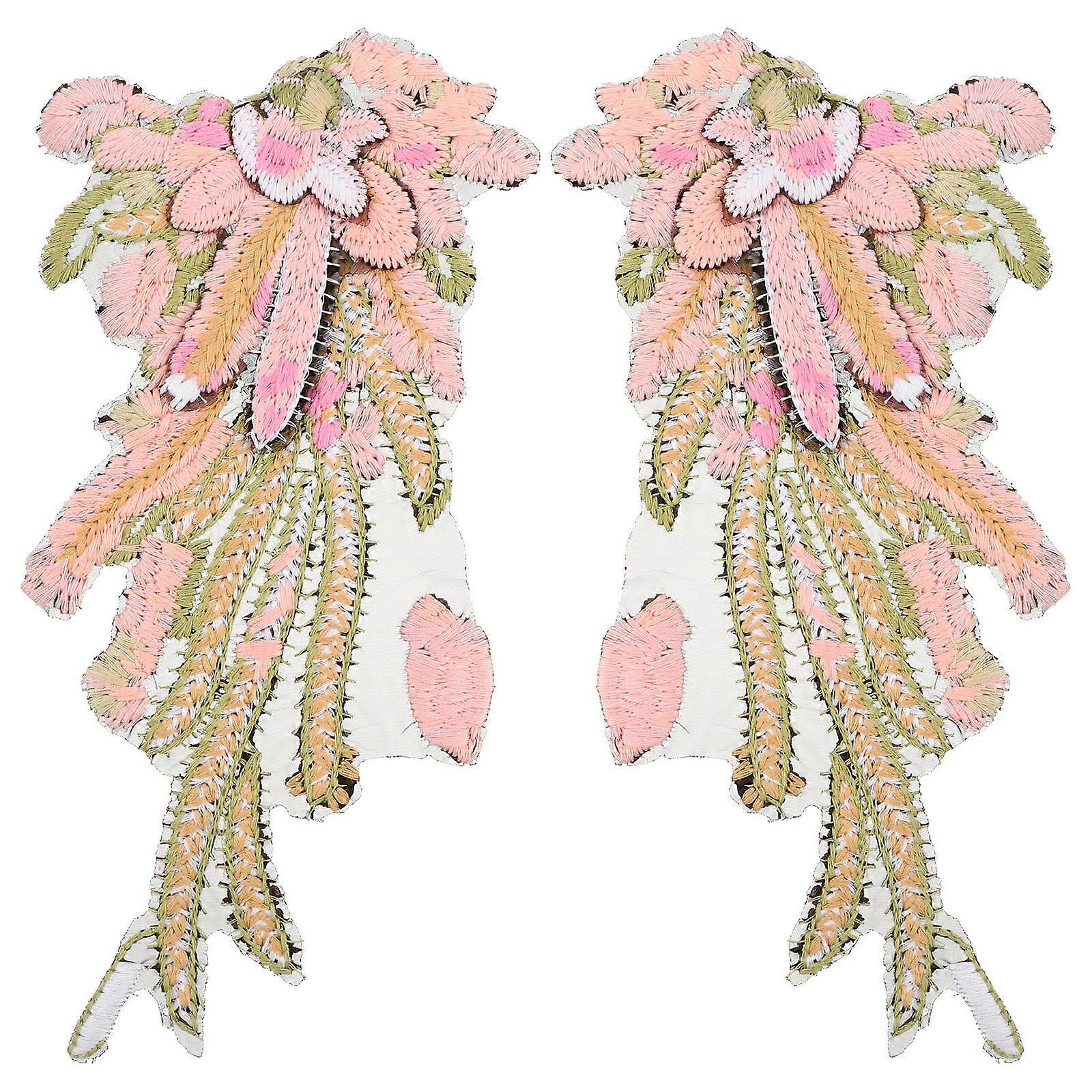 Embroidered Wing Patches Diy Accessories Clothing Decoration Pink 27x13.5x0.2Cm Fine Patterns 1 Pair