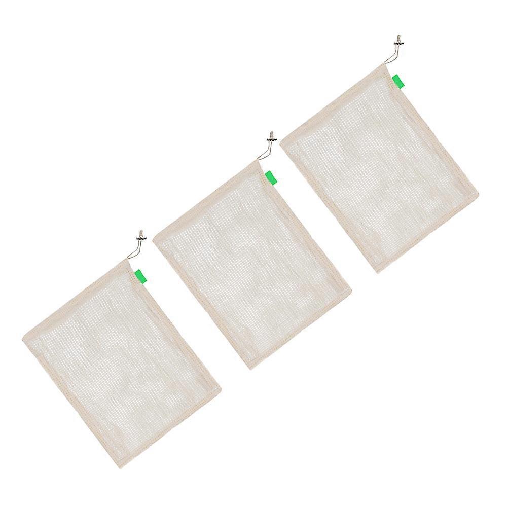 Reusable Cotton and Linen Mesh Bags for Food Storage with Drawstring Design 3 Pcs Light Yellow 18x25cm