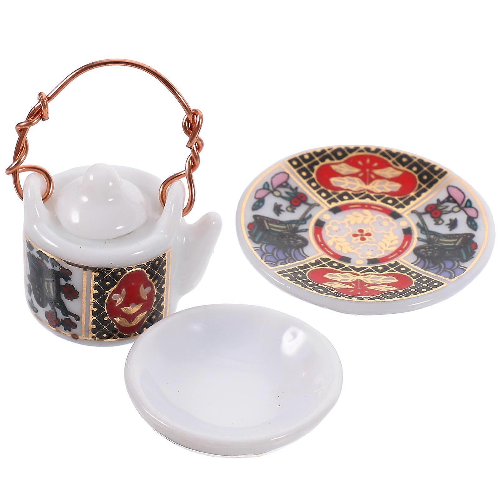 Mini House Tea Set Miniature Model Retro Toy House Enhancement 2.8X1.9X1.8CM 1Set