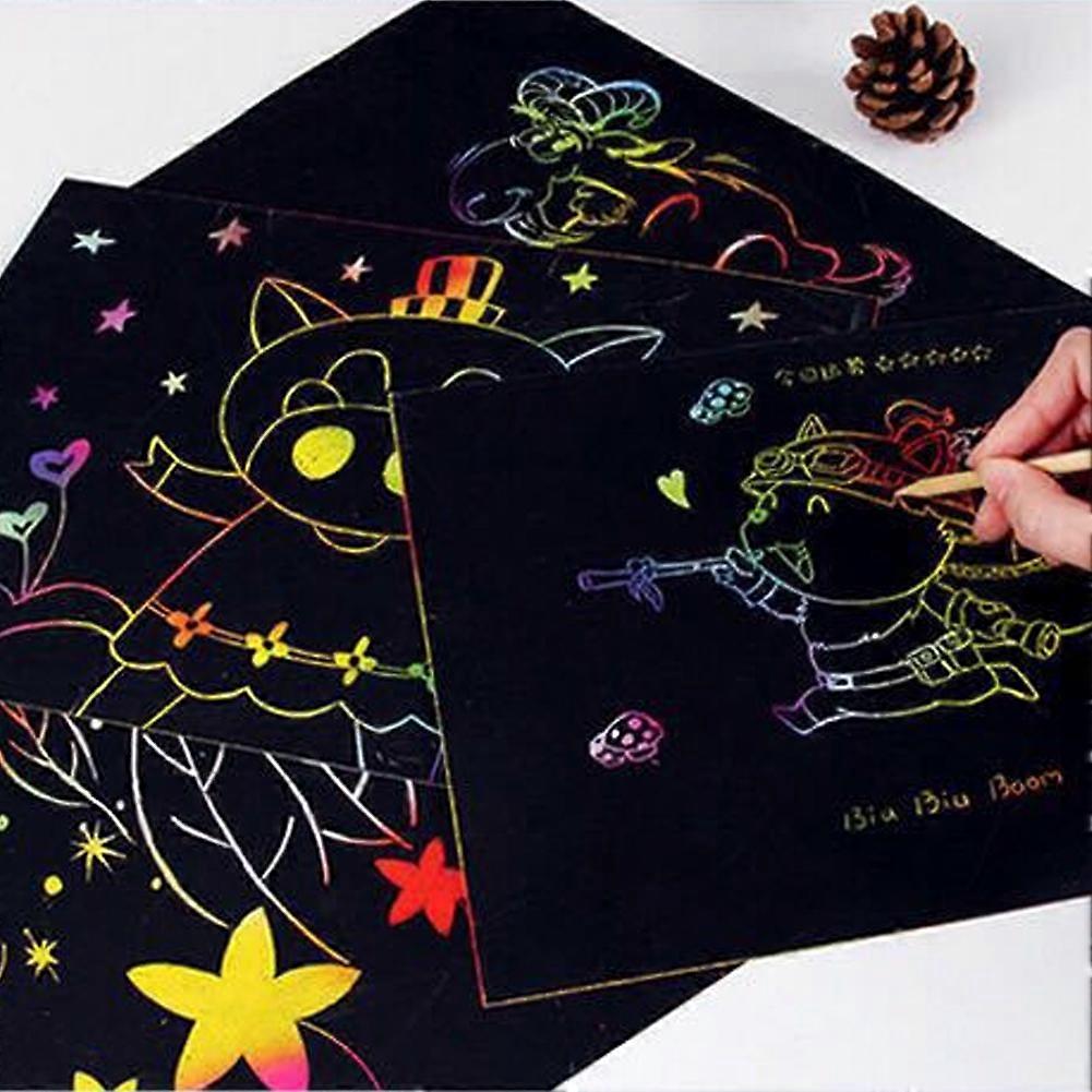 3Pcs Scratch Paper Note Multicolor Rainbow Art Paper Card Children Students Drawing Books