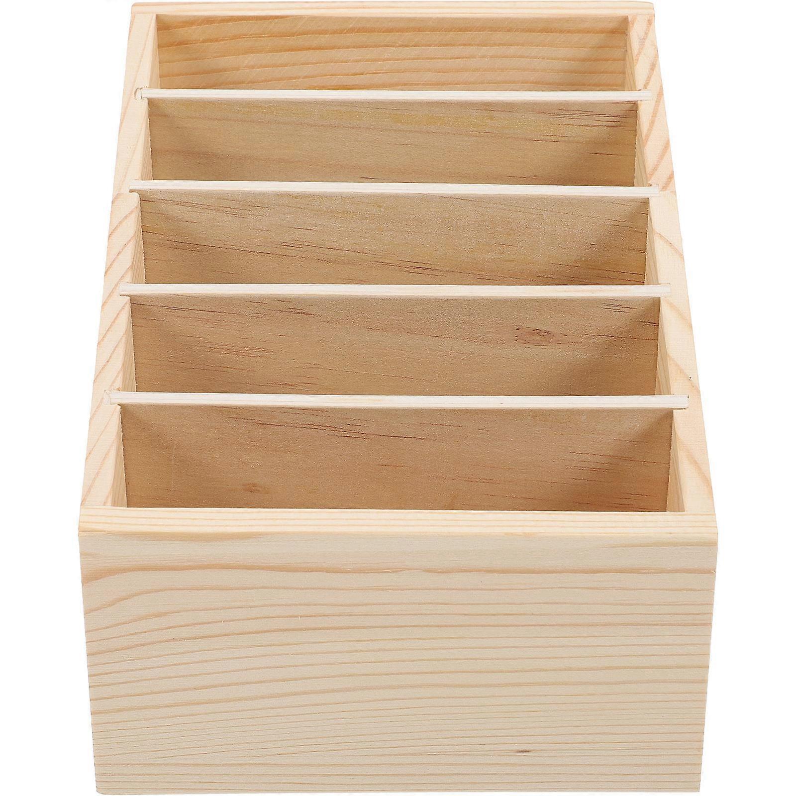 Wooden Storage Box for Desktop Organization Light Yellow 5 Grids PHONE HOLDER
