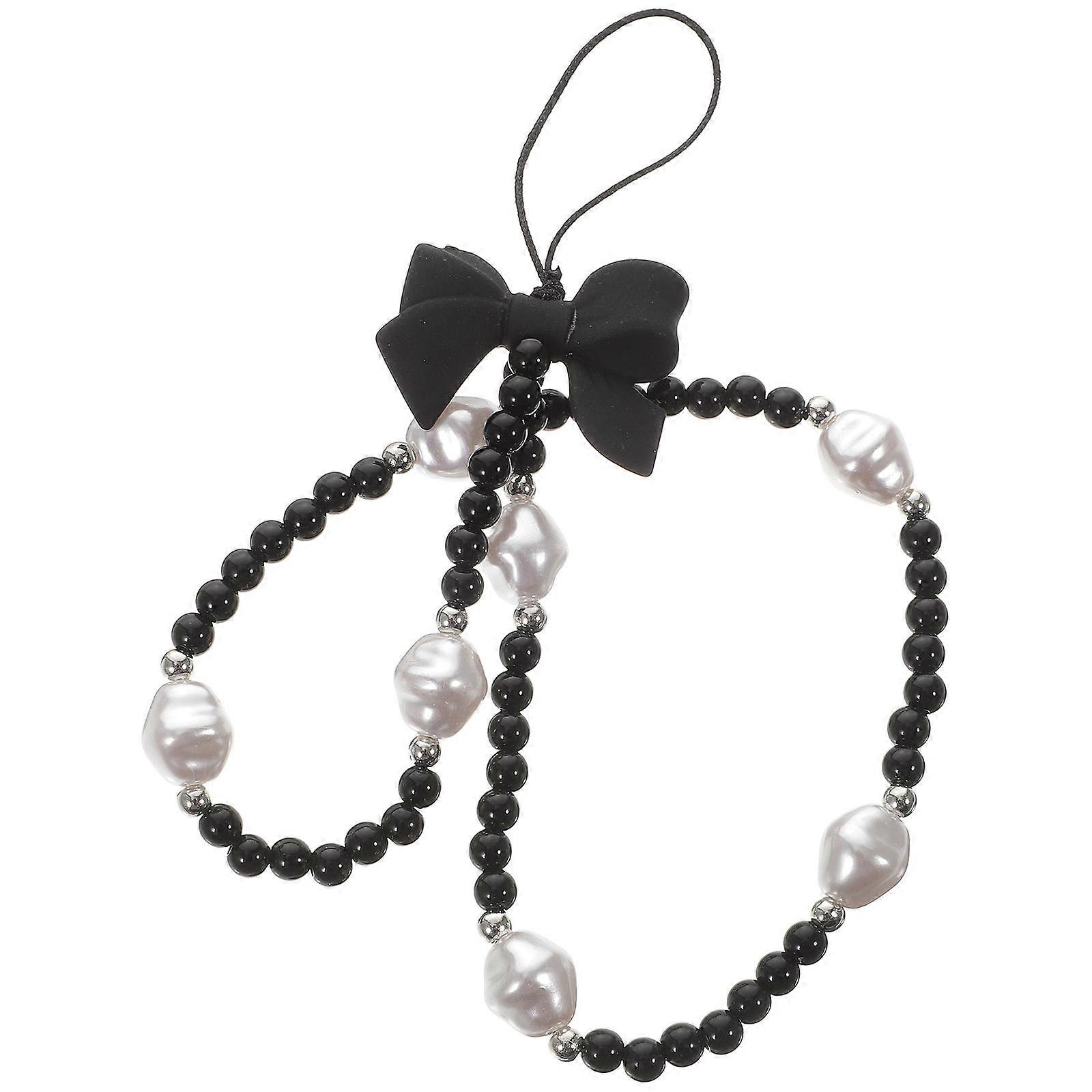 Bowknot Beaded Phone Charm Strap Lightweight Wrist Lanyard for Keychains Pearl Decorative Design
