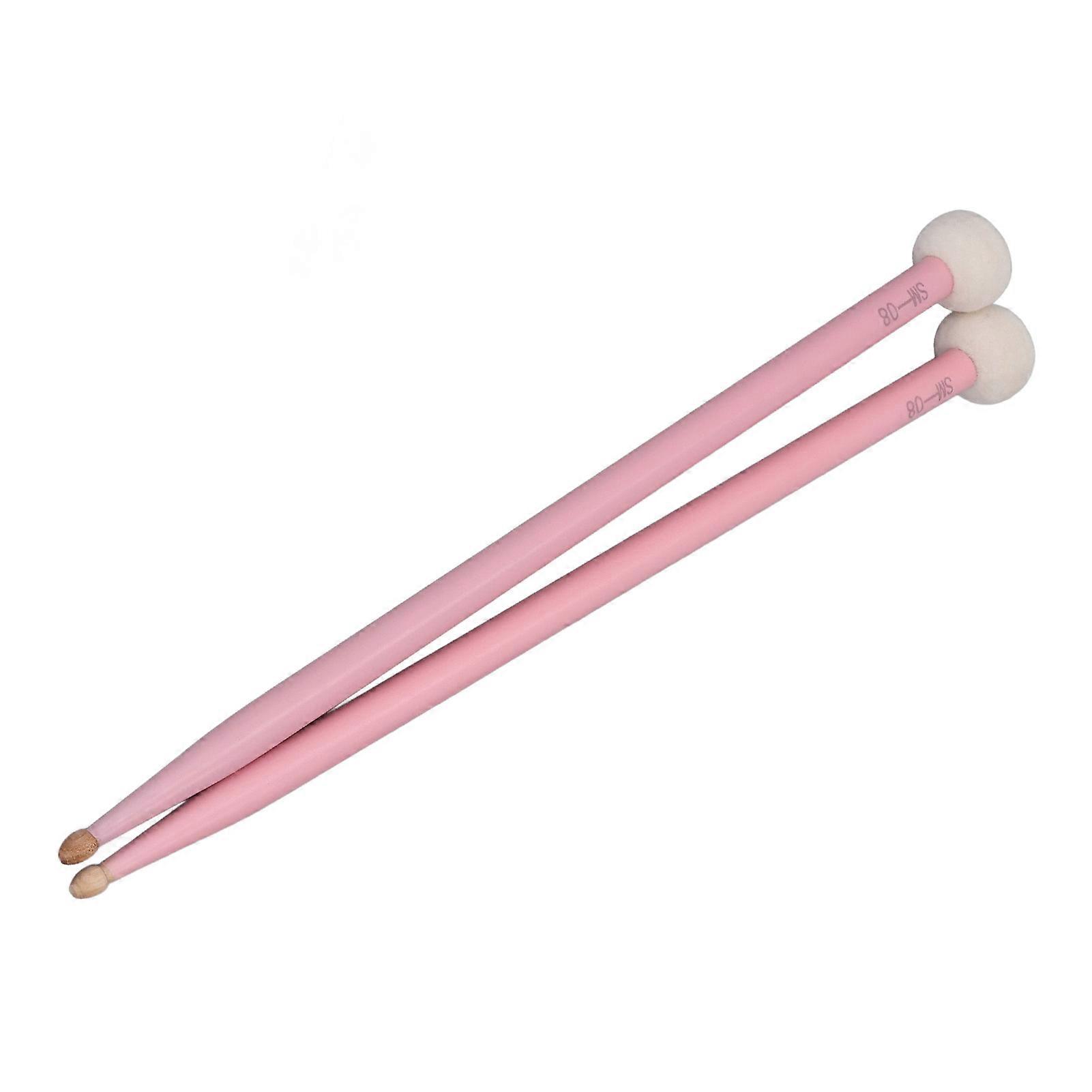 2Pcs Drum Mallet Felt Head Wooden Handle Non Slip Instrument Accessory Set Kit for Playing Pink 