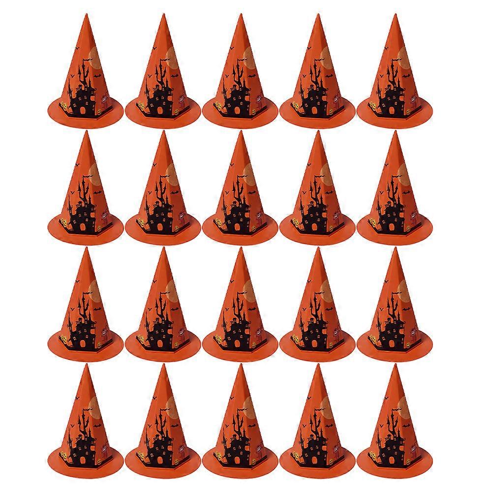 Halloween Hat Shaped Candy Box for Party Supply with Paper Orange Color and Nice Cartoon Patterns 20 Pcs