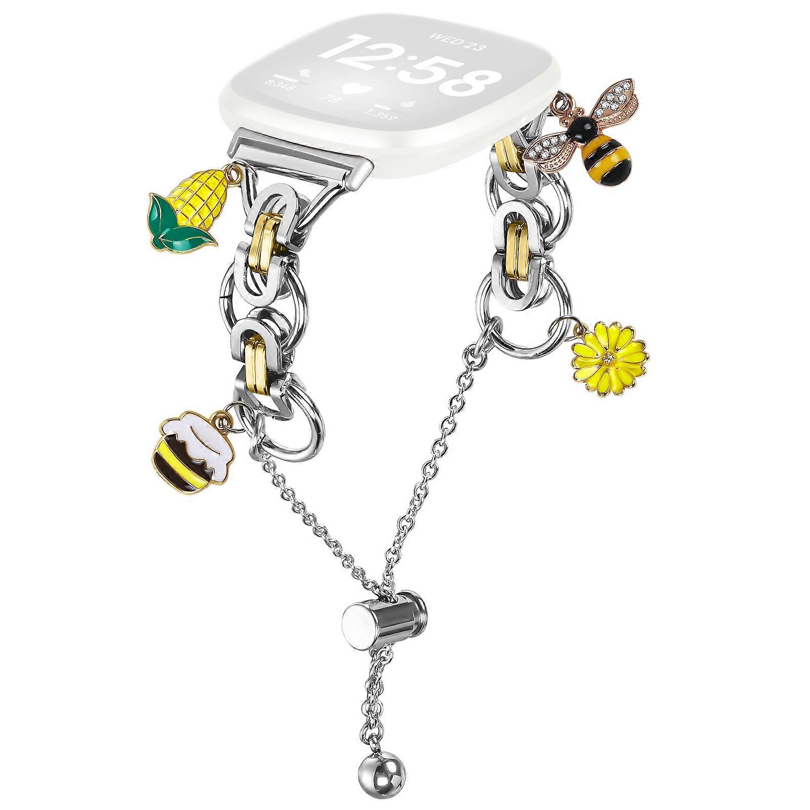 For Fitbit Versa 4 / Sense 2 Electroplated Metal Alloy Band Single Loop Chain Bracelet Strap Silver Gold