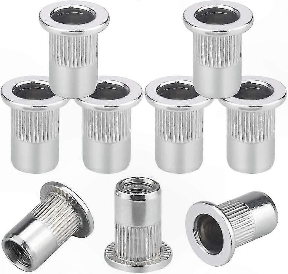 50 Pack M6 Stainless Steel Rivet Nuts with Knurled Head Flat Threaded Inserts Fasteners for Metal and Wood Applications