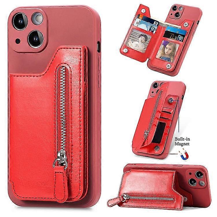 For iPhone 15 Plus Zipper Wallet Leather Back Shockproof Phone Case