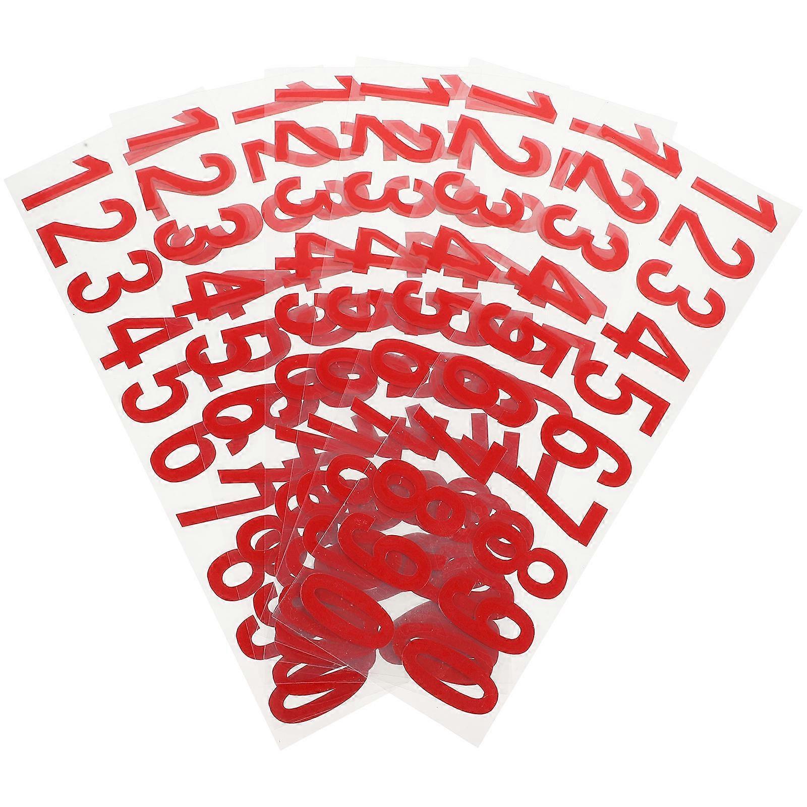 Waterproof Number Stickers 6 Sheets Durable Self Adhesive For Trash Can Business Owners Red