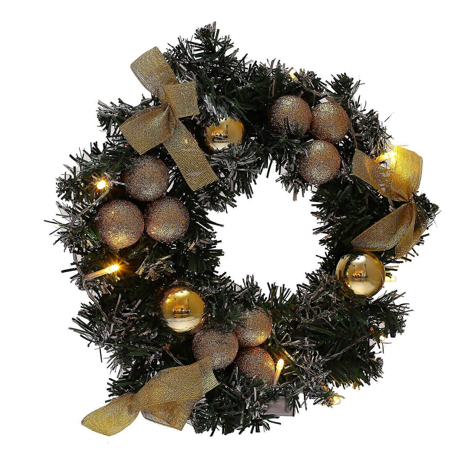 Decorative Wreath Hanging Ornament 30X30CM Golden For Christmas Celebration Lighting 1Set