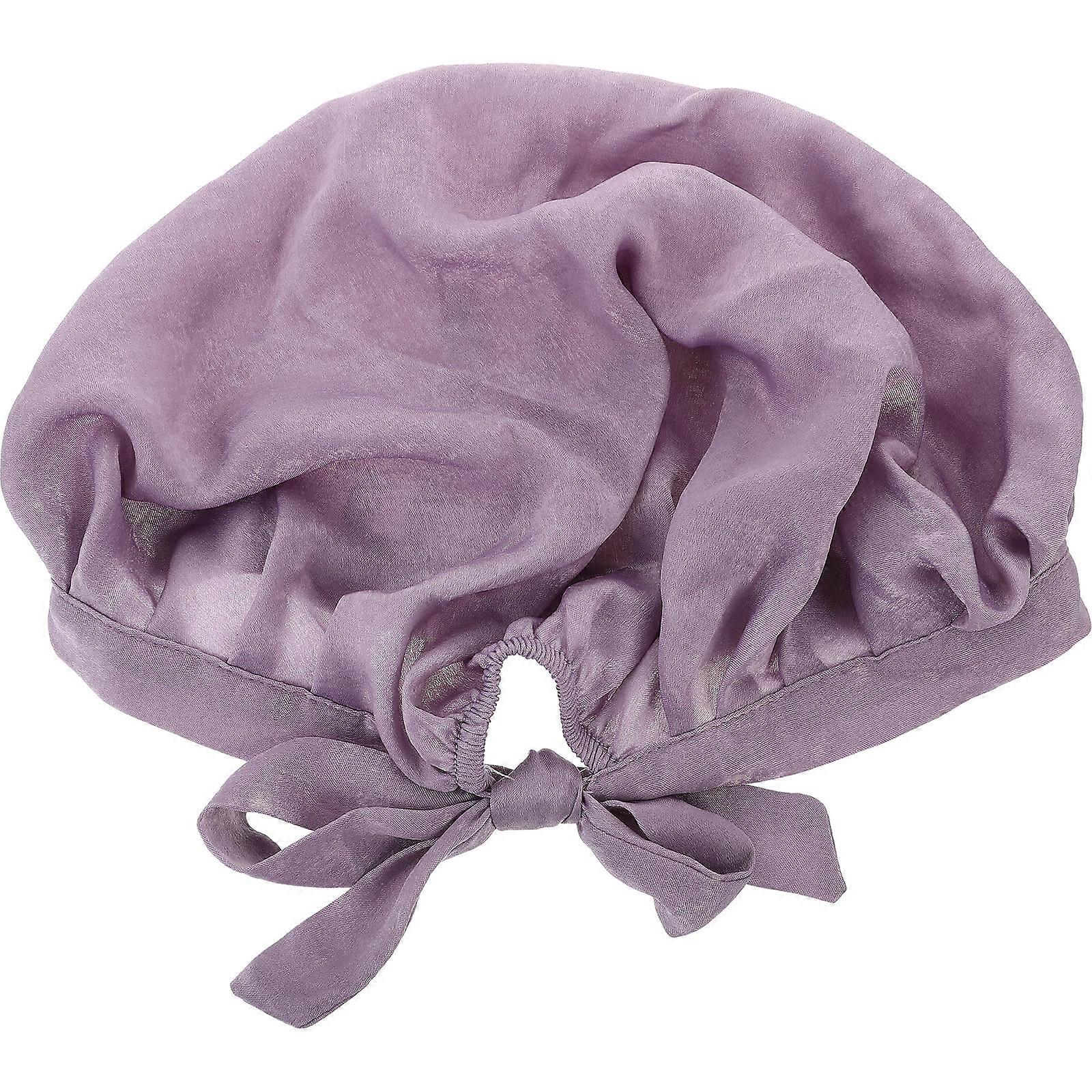 Elastic Sleeping Hat For Women Diminish Hair Breakage Purple 2Set Multi-Functional Sleep Accessory