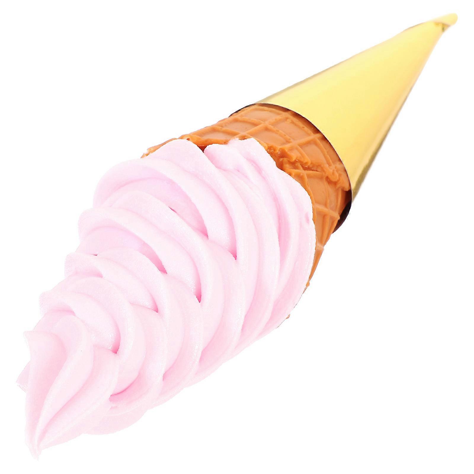 Pink Fake Ice Cream Cone Prop for Decor PVC Dessert Display Photography Model Compact Size