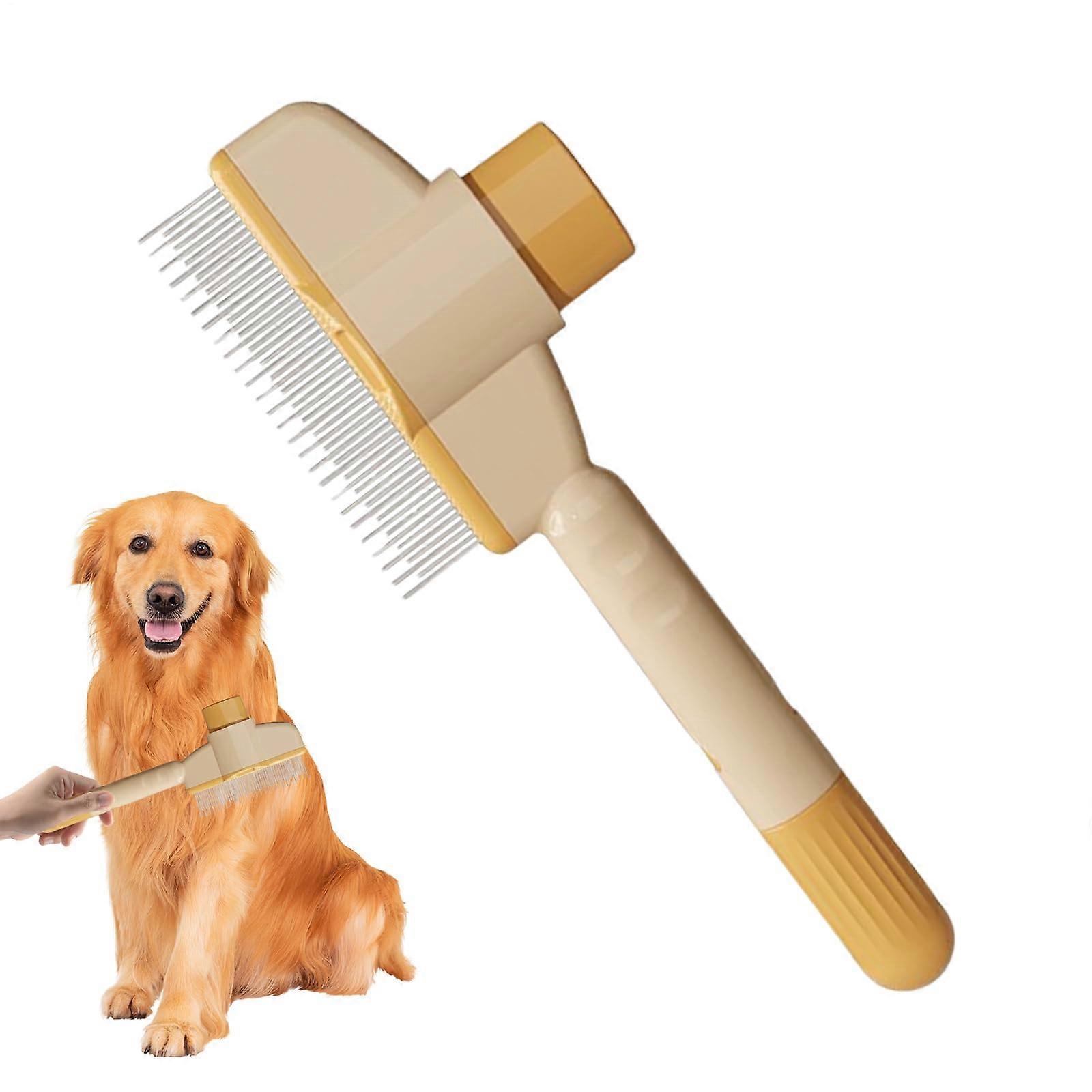 Dog Comb Self-Cleaning Deshedding Tool With Anti-Slip Ergonomic Grip Orange For Dogs And Cats Undercoat Tangles Mats