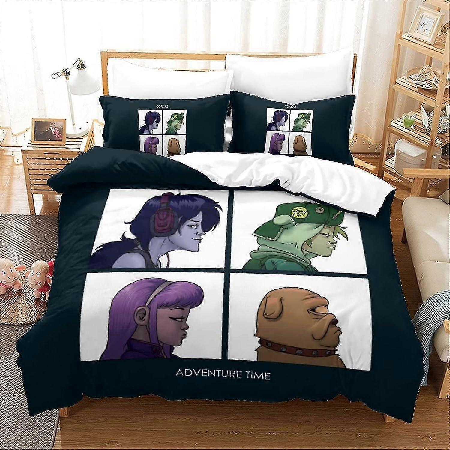 Zestaw pościeli muzycznej Gorillaz 2025 z poszewką na kołdrę hip-hop i poszewką na poduszkę z miękkiej mikrofibry z zapięciem na zamek błyskawiczny dla dzieci, nastolatków i dorosłych Ki 135*2