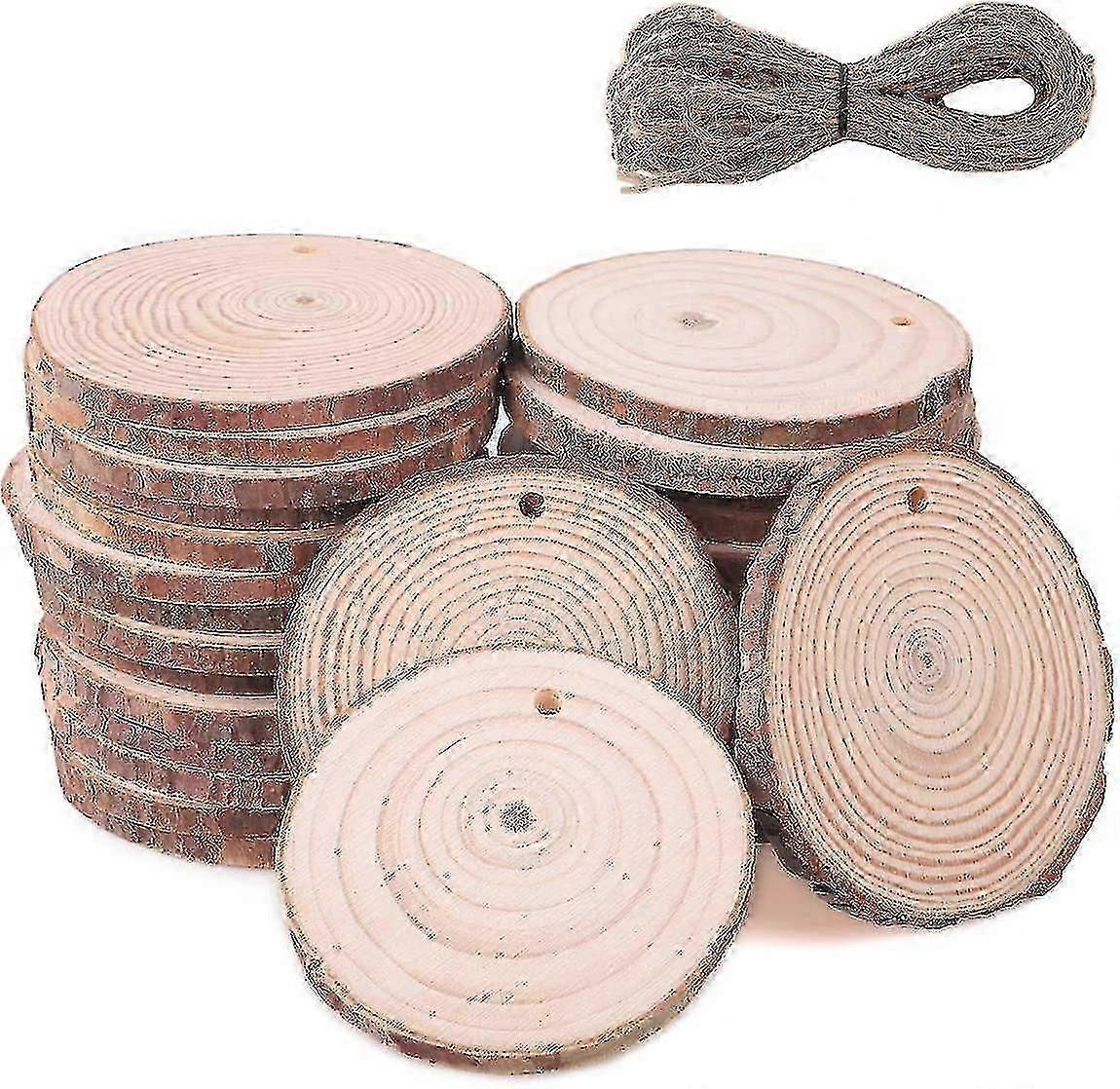 For 20 Pieces Wood Slices with Hole and Jute Rope for DIY Crafts, Perfect for Creative Woodland Decor and Handmade Projects