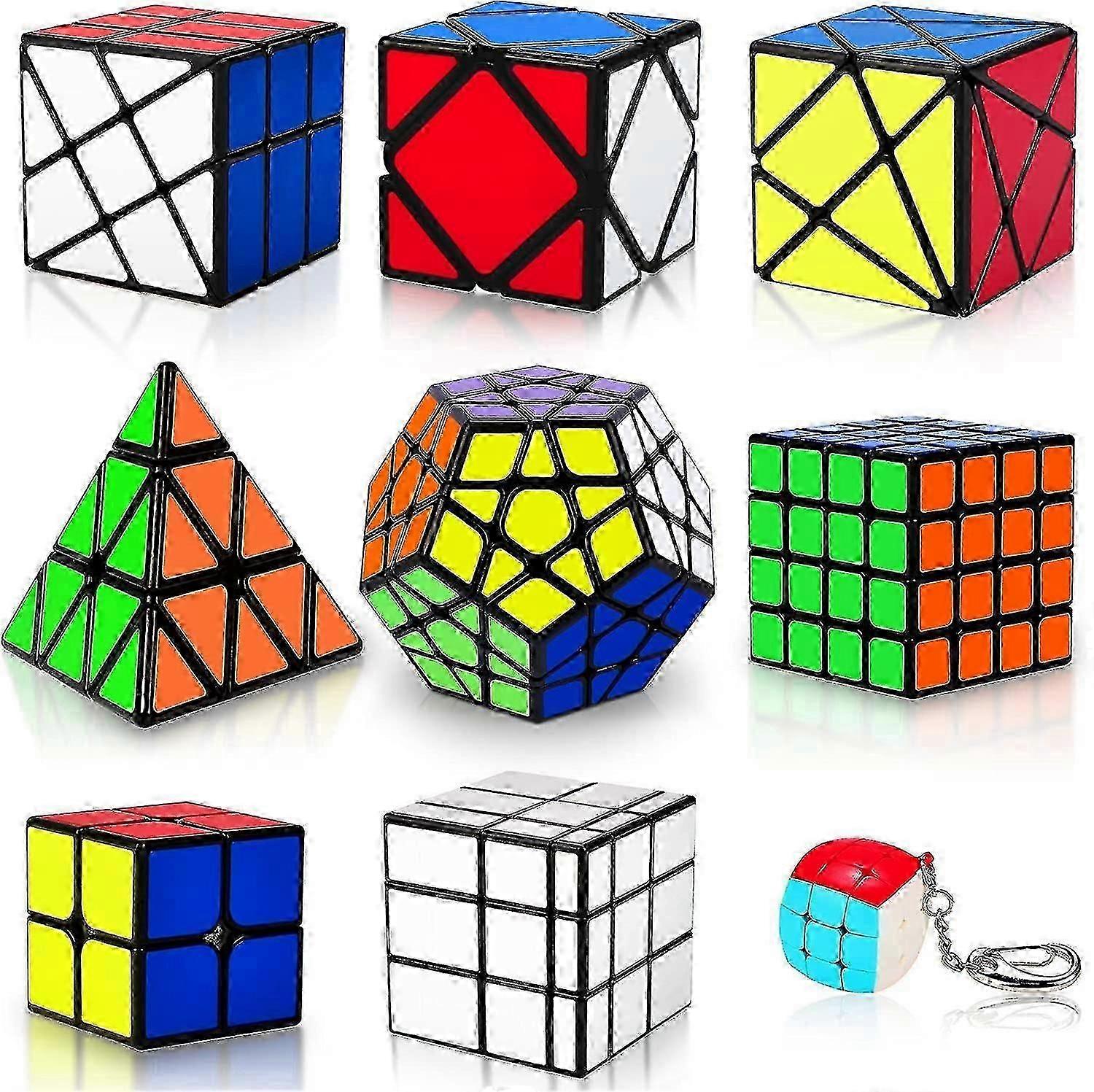 Complete Set of 9 Puzzle Pieces Featuring 2x2 3x3 4x4 Megaminx Pyramid Mirror Mini 3x3 Skewb and Fenghuolun Toys
