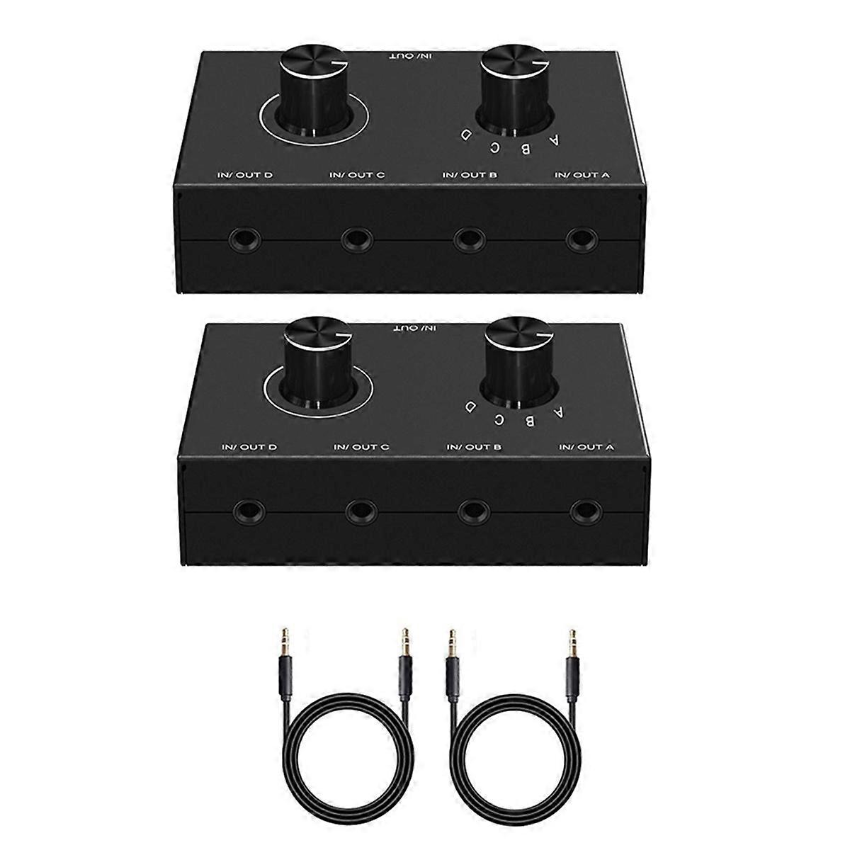 2Pcs HIFI 4-Way Bi-Directional 3.5mm Stereo Audio Switcher with Mute Button for PC Headphones Speake