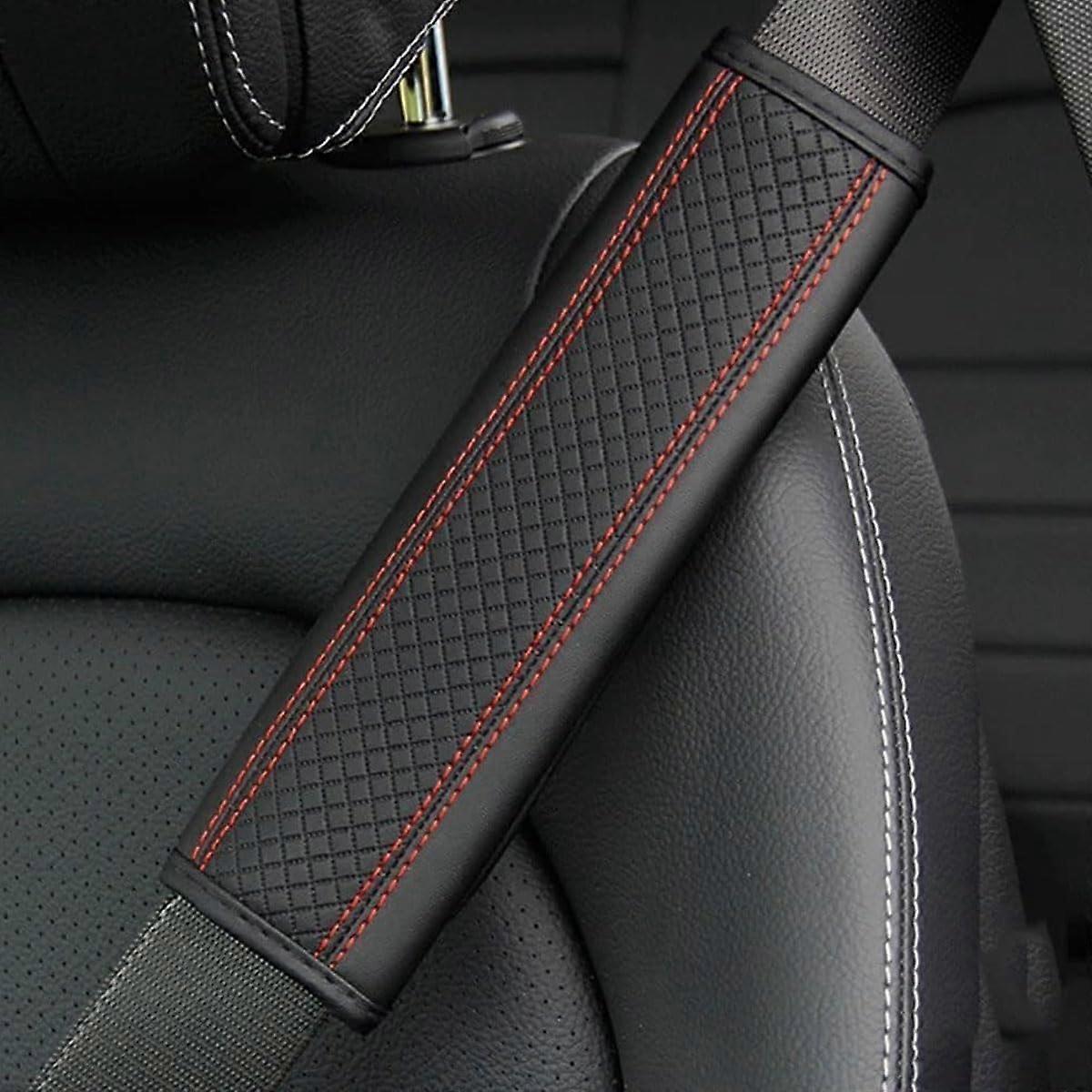 Car Seat Belt Pads Universal 2 Pack Leather Shoulder Cover For DS4 DS5 DS5LS DS6 DS7 Black Red