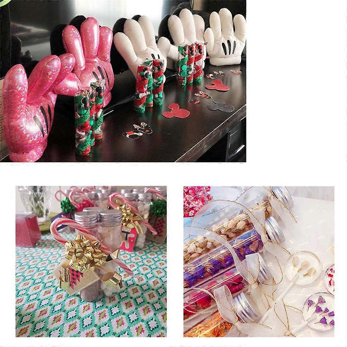 60Pcs 110Ml Plastic Test Tube,Clear Flat Test Tubes,Plastic Test Tubes with Screw Caps for Candy,Bea