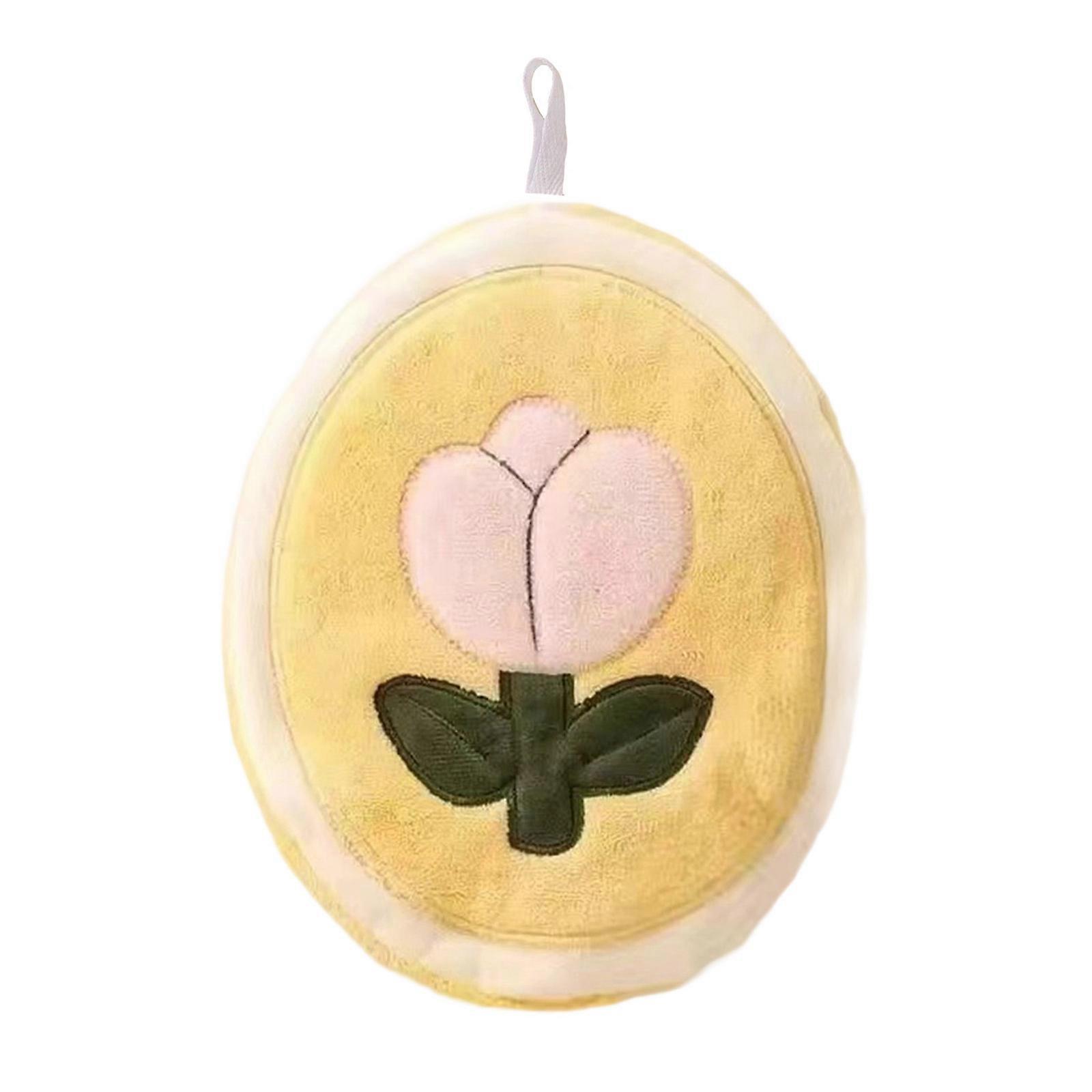 Elegant Flower Print Hand Towel Quick Dry Plush Fabric Skin Friendly Bathroom Kitchen Towel With Hanging Loop Yellow
