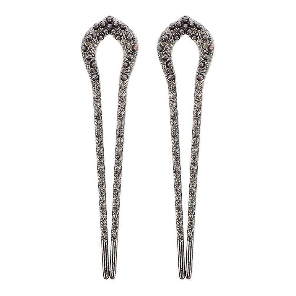 2pcs ραβδί τρίχας μαργαριταριών προσομοίωσης για τις γυναίκες καρφίτσες τρίχας κραμάτων σχήματος U για το κουλούρι Φουρκέτα κινεζικού στυλ Vintage αξεσουάρ μαλλιών Μπαστούνια μαλλιών Γάμος Hair Pi