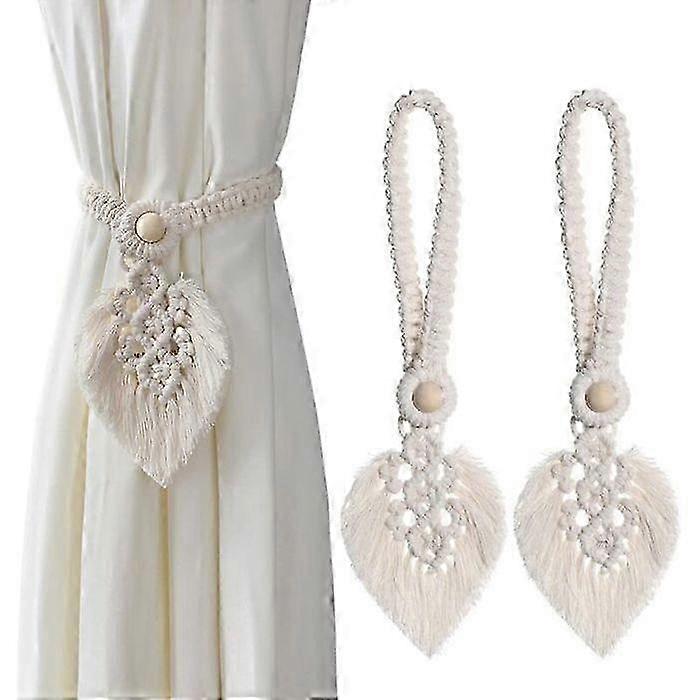 Beige Bohemian Leaf Curtain Tiebacks, 2-Piece Set for Window Decor