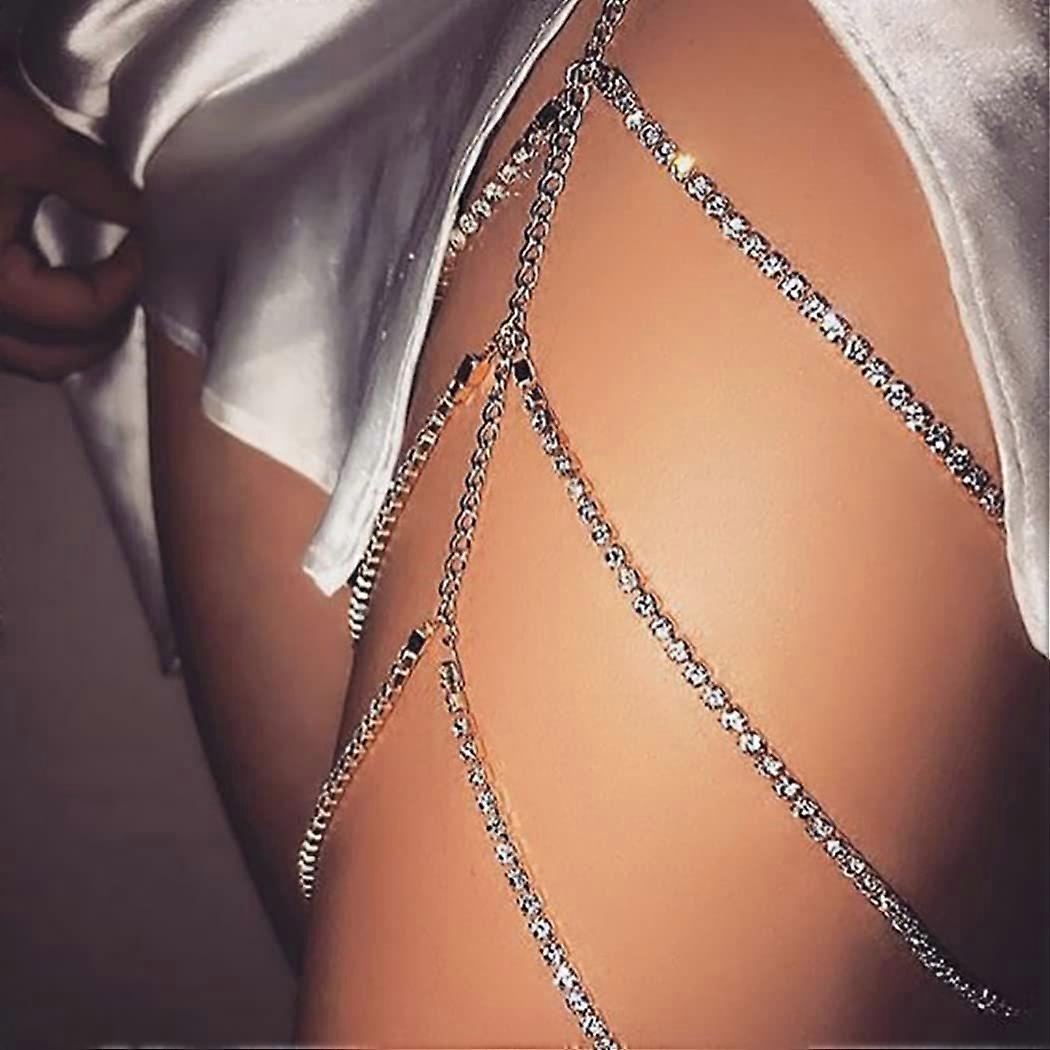 multi-layer rhinestone leg chain, glittering crystal thigh chain