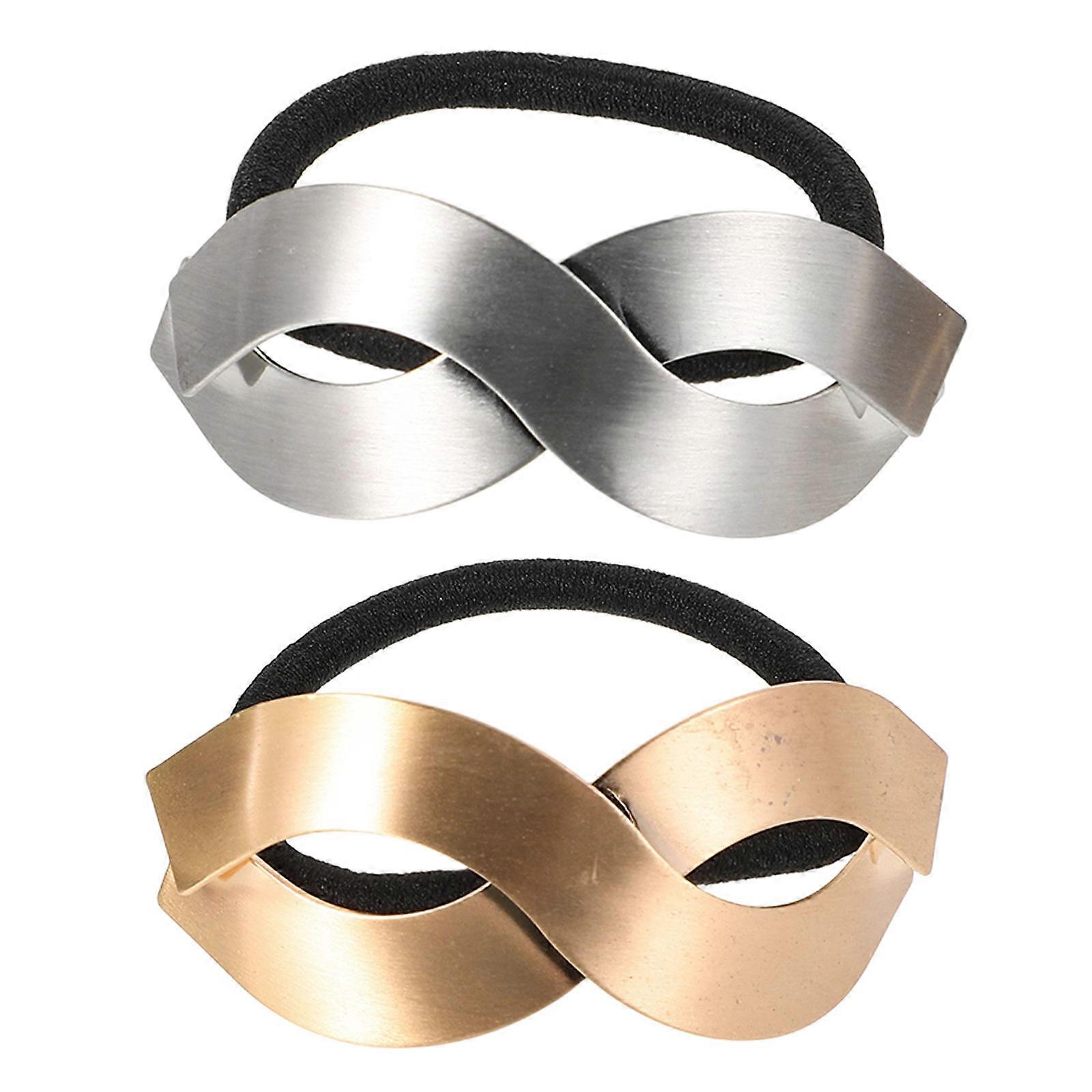Elegant Metal Ponytail Cuff with High Elasticity for Women Assorted Color Stylish Hair Ties for High Ponytails 2pcs