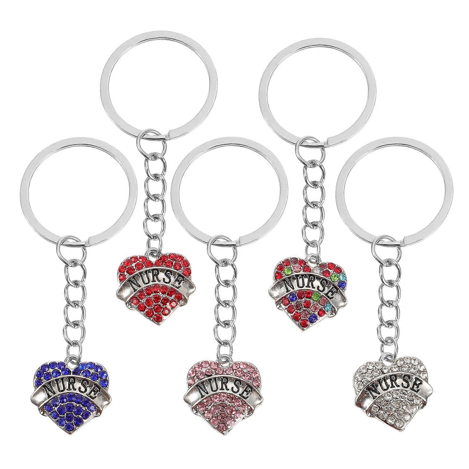 Decorative Keychain Love Heart Shaped Keyring for Nurse Day 5Pcs Mixed Color