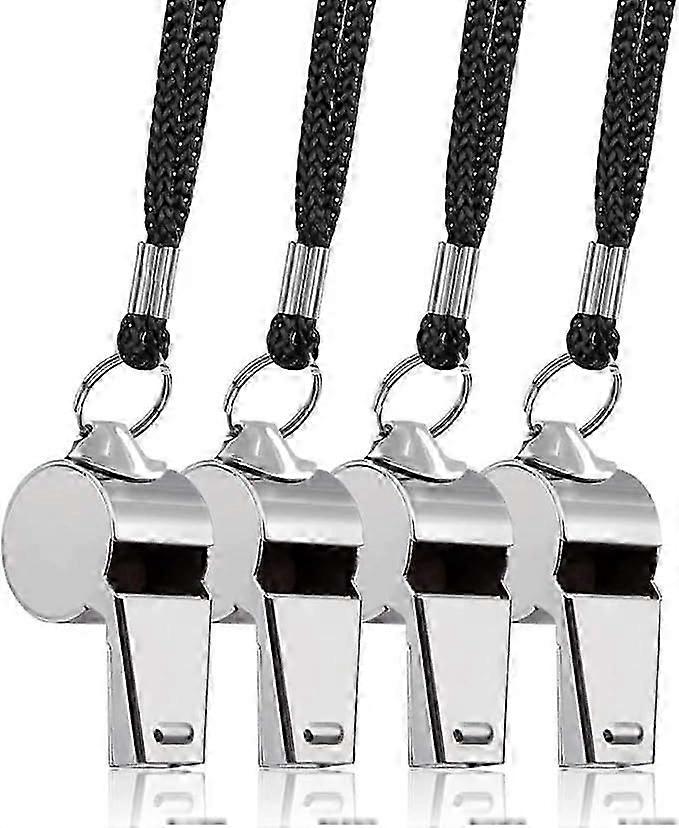 Set of 4 sports whistles with lanyard, powerful whistle perfect for coaches, referees and officials.